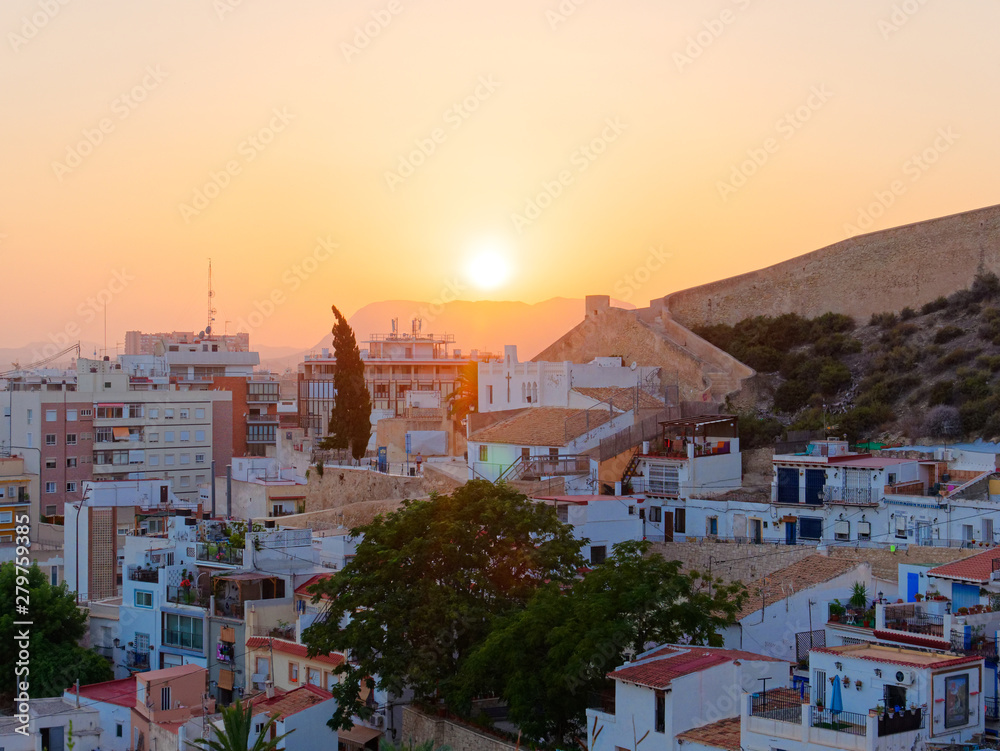 Sunset and panorama of Alicante. Costa Blanca, Spain.