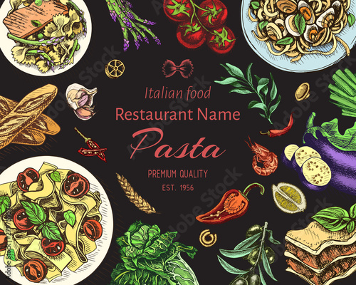 Vector illustration sketch - pasta. Card menu italian resraurant.