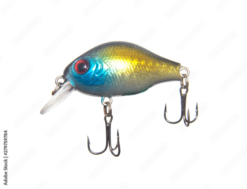 Fishing bait tackle and baubles for fishing on a white background, ISOLATE, wobbler Fishing bait tackle and baubles for fishing on a white background, ISOLATE, wobbler