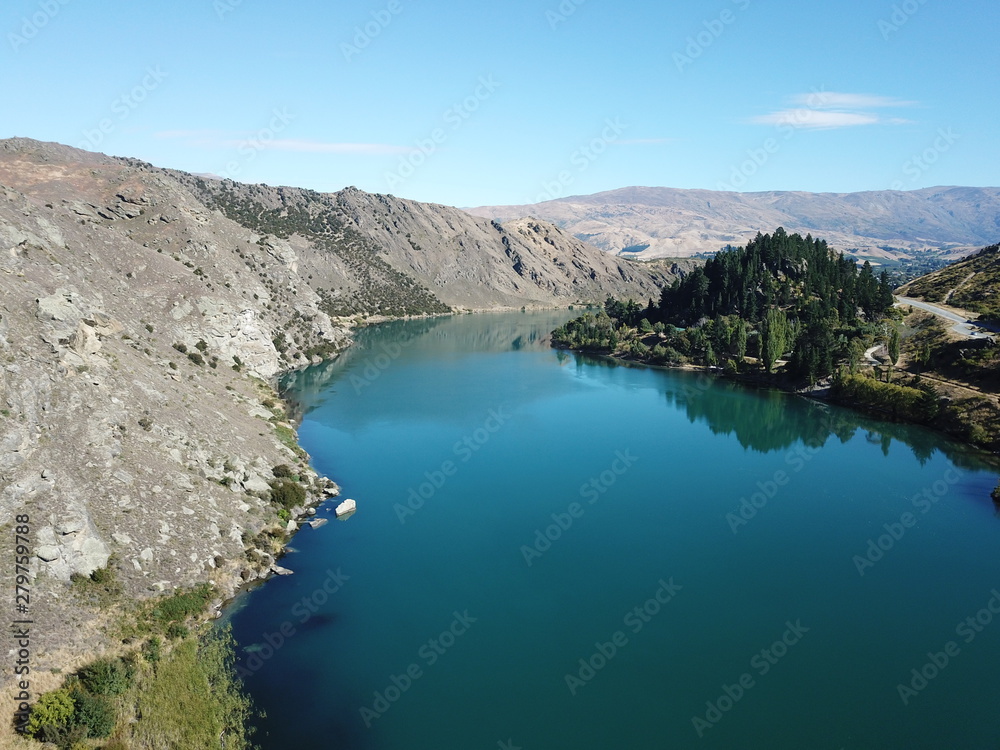 Aerial view Lake Dunstan near Cromwell, New Zealanad Aerial view Lake Dunstan near Cromwell, New Zealanad
