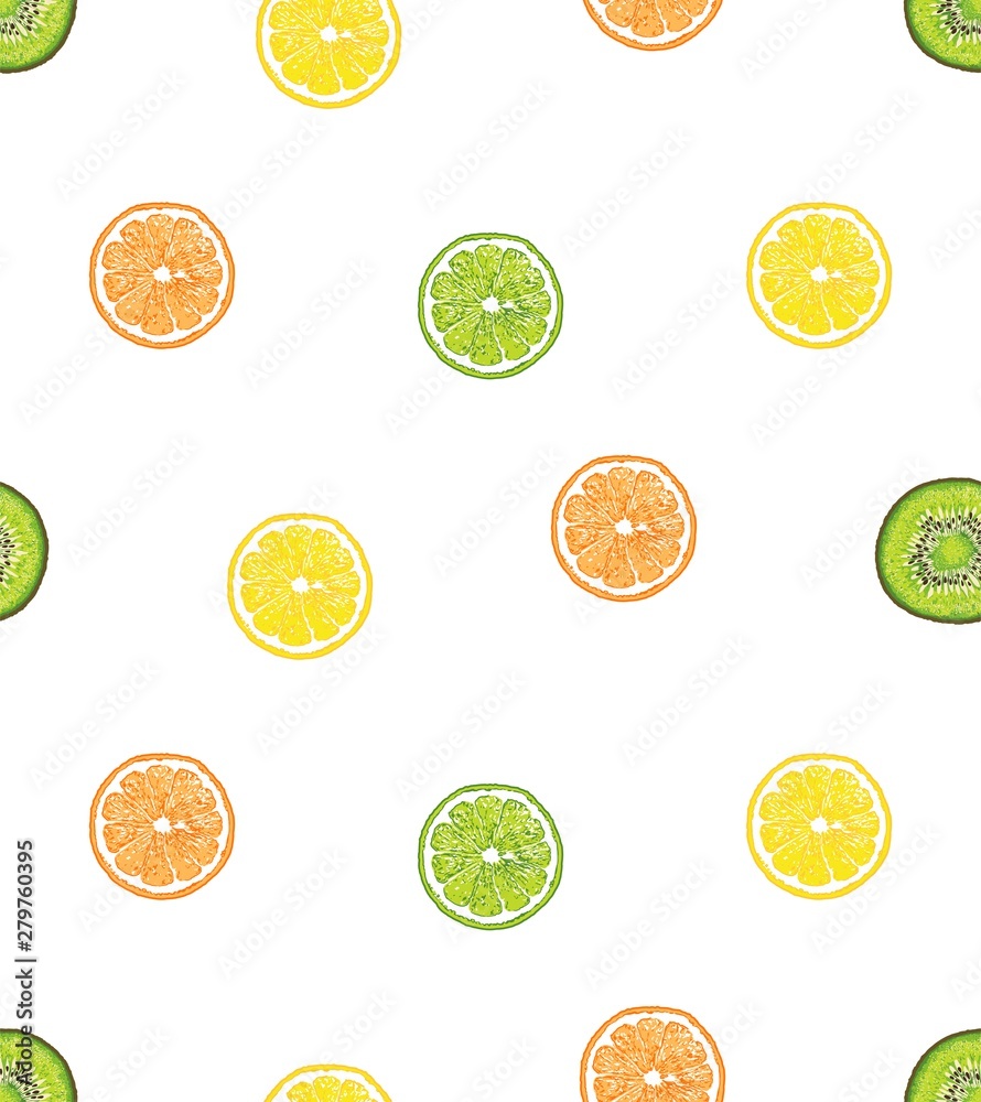 fruit orange kiwi slice summer vector seamless pattern