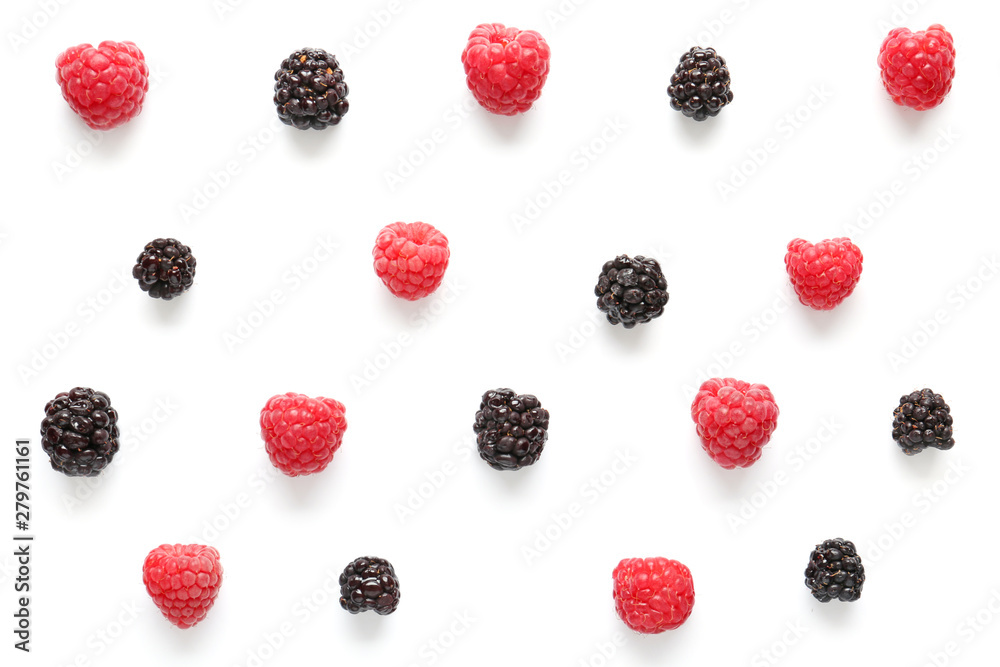 Ripe raspberry and blackberry on white background Ripe raspberry and blackberry on white background