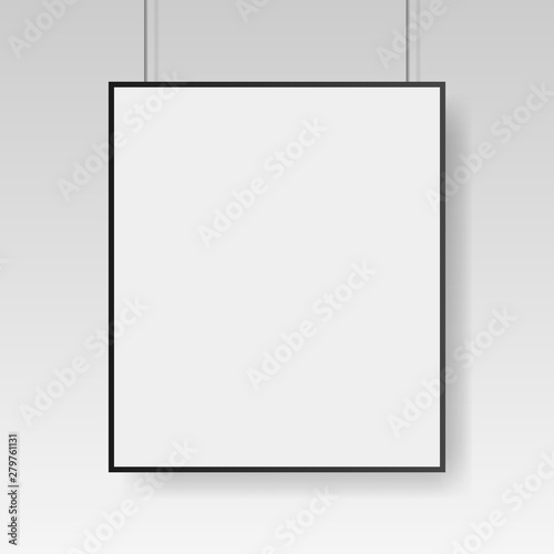 Blank white poster template with black frame. Affiche, paper sheet. Vector advertising banner mockup stand exhibit