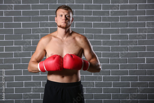 Strong male boxer against b...