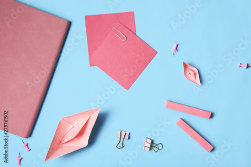 Set of school supplies on color background © Pixel-Shot