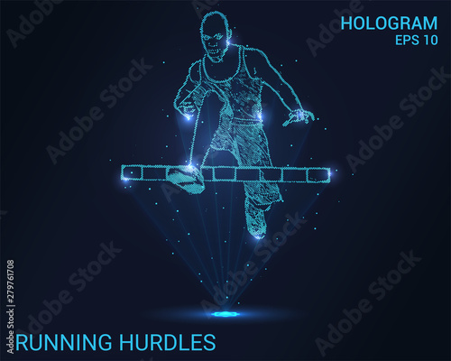 Hologram hurdles run. Hurdles running man.