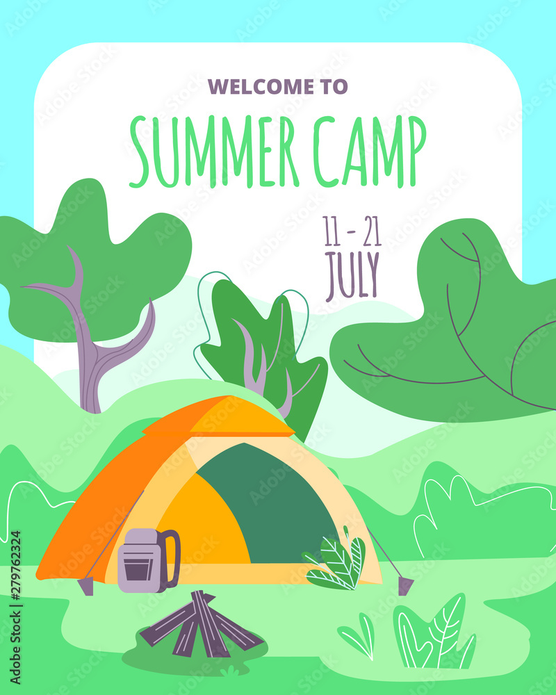welcome to Summer Camp Banner, Tent, Campfire