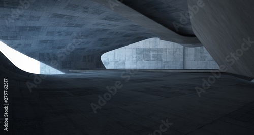 Abstract architectural concrete smooth interior of a minimalist house. 3D illustration and rendering.