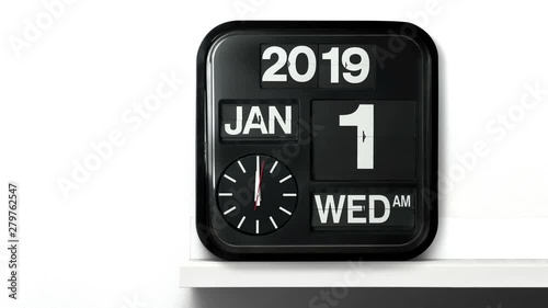 Symbolizing the change from 2019 to 2020 New Year concept, Real analog clock flip number counter for 2019-2020 countdown with audio Included, Slow Motion footage and copy space for your text