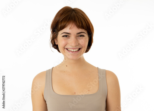 Portrait of young attractive cheerful woman with smiling happy face. Human expressions and emotions © SB Arts Media