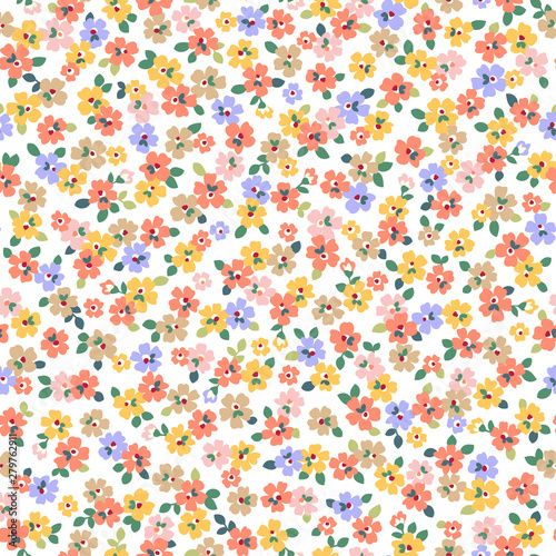 Seamless pattern of beautiful little flowers and plants,