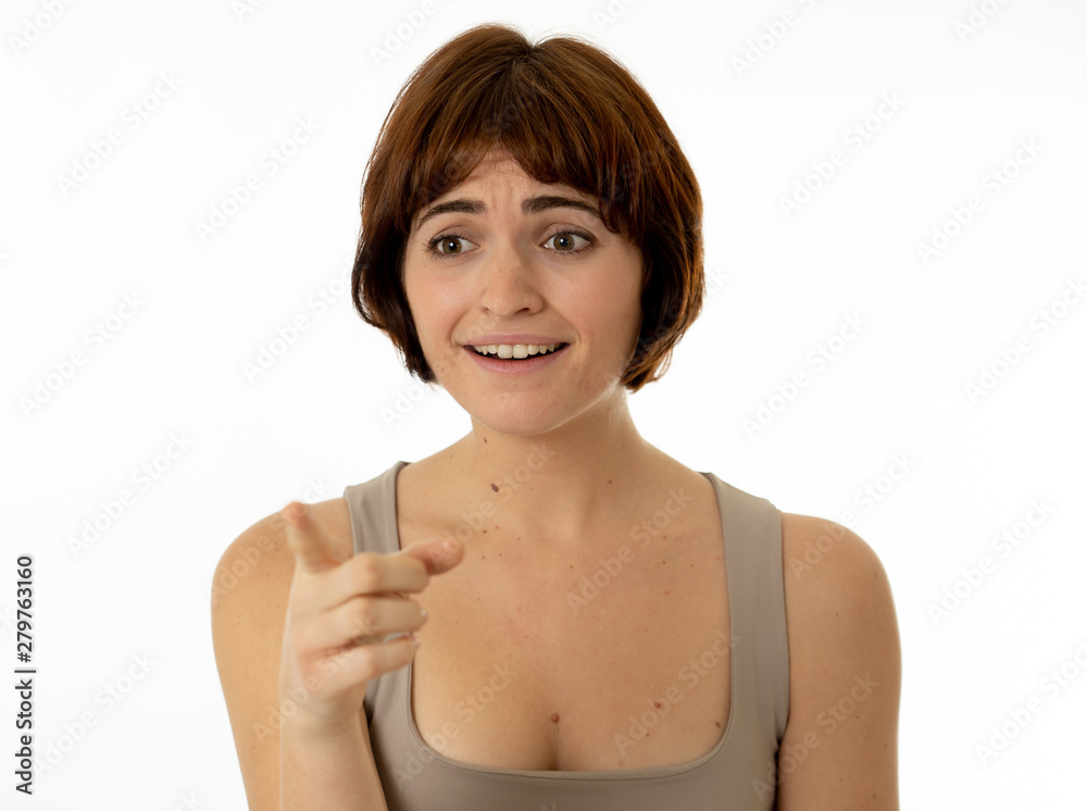 Happy young attractive woman shocked with a surprised funny face. Human expressions and emotions. Happy young attractive woman shocked with a surprised funny face. Human expressions and emotions.