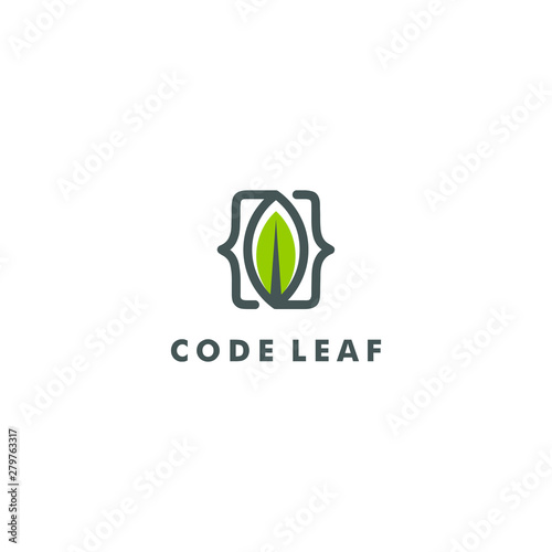 code leaf logo icon design - vector