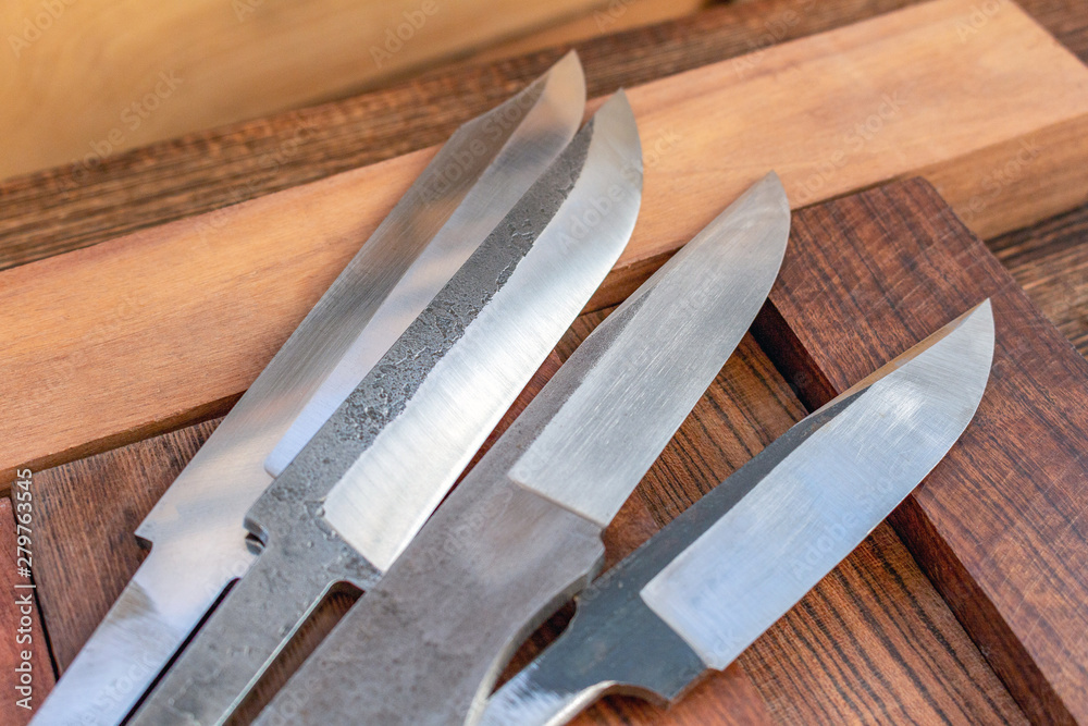 Knife blades with bars blocks scales of valuable exotic tree wood for