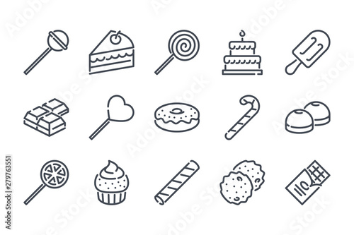 Sweet related line icon set. Candy, caramel and chocolate linear icons. Confectionery outline vector signs and symbols collection.