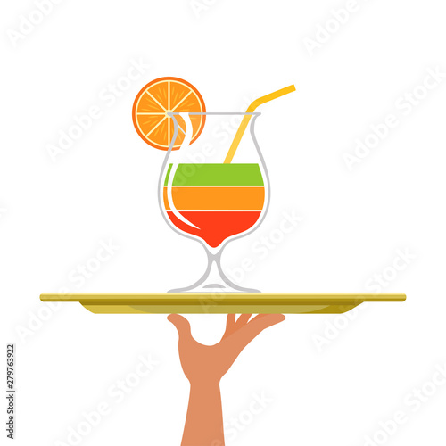 Cocktail multicolor with orange on white background
