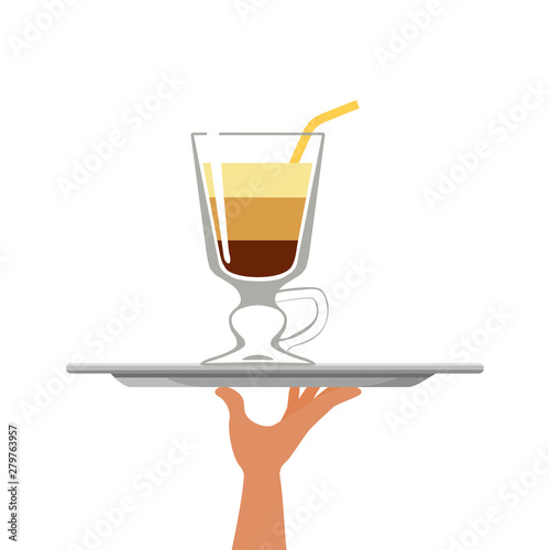 Cocktail coffee isolated on tray on white background