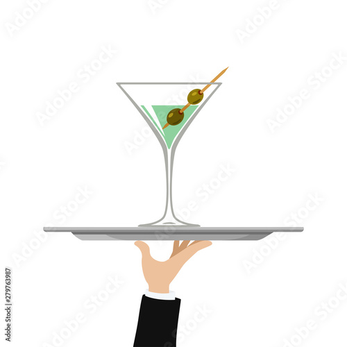 Cocktail martini on tray on white background