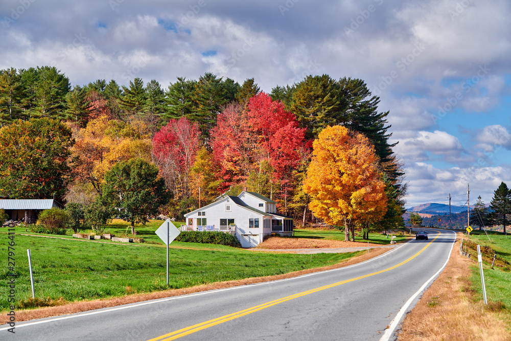 Highway at sunny autumn day in New Hampshire, USA Highway at sunny autumn day in New Hampshire, USA