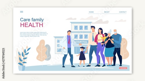 Website Banner Care Family Health Cartoon Page.