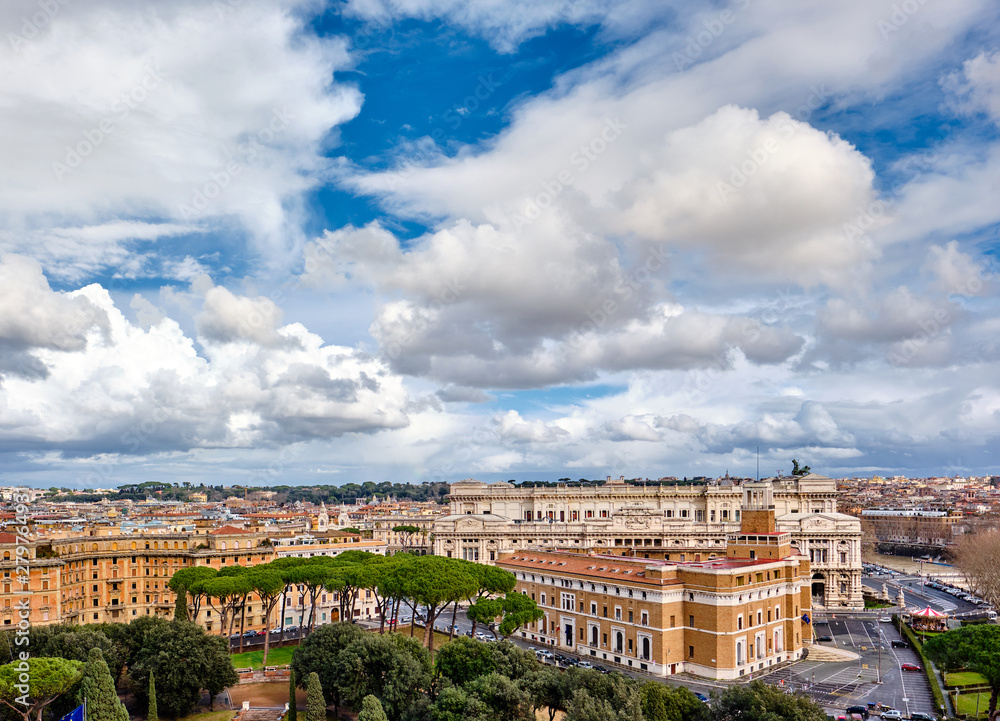 Rome skyline view from Castle of the Holy Angel (Castel Sant'Angelo) in Italy