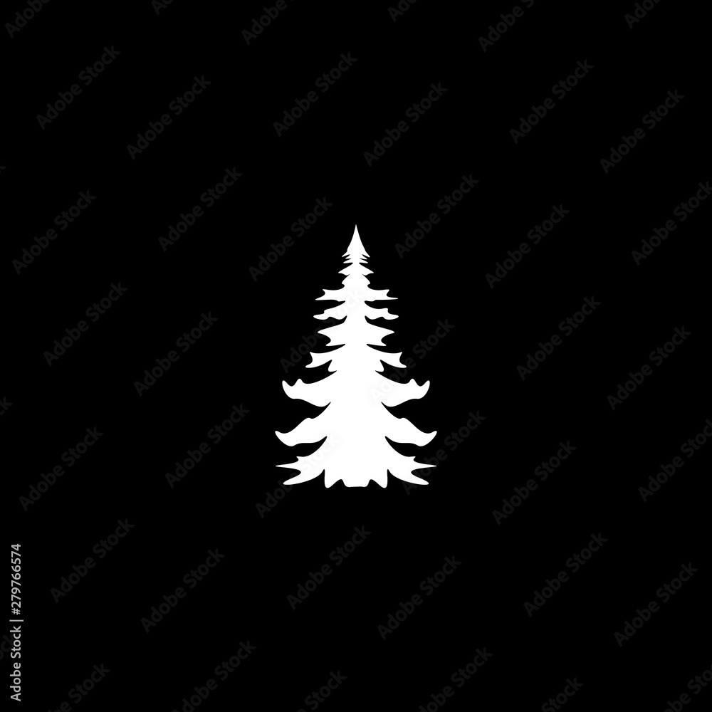 Obraz premium white Silhouette of fir Tree on black Background Vector illustration