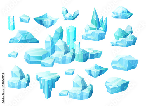 Realistic set of crystals of ice  iceberg broken pieces of ice