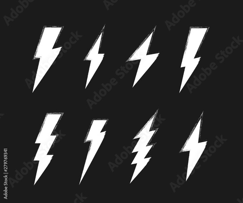 Super set Lightning bolt. Thunderbolt, lightning strike. Modern flat style vector illustration