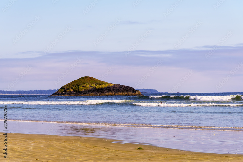 Tofino Surfing Waves, Long Beach on Vancouver Island, view of island, British Columbia, Canada 