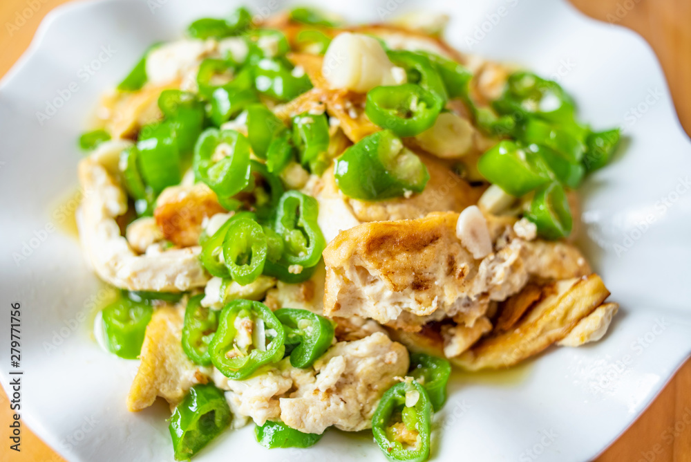 Chinese Hunan home cooking chili fried tofu Chinese Hunan home cooking chili fried tofu