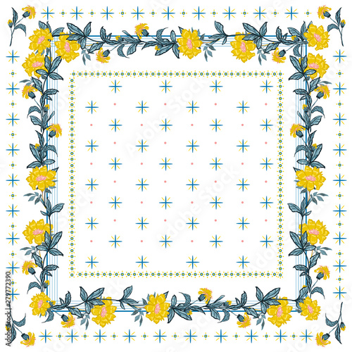 Delicate mood of silk scarf with blooming yellow flower seamless pattern vector in bandana style design for fashion, wallpaper, web, wrapping and all prints