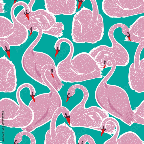 Sweet hand drawn pink swan ...