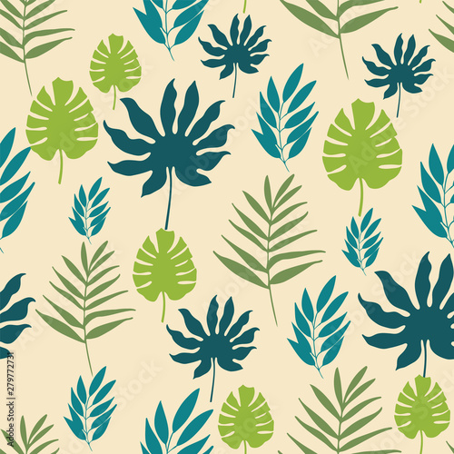 Vector exotic tropical leaves seamless pattern repeat.