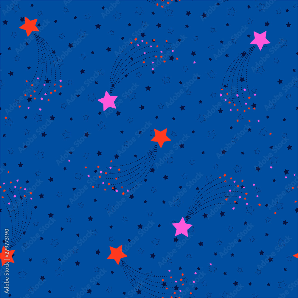 Colorful Vector space seamless pattern with small stars layer on colorful big stars. On the sky in vector repeat ,Design for fashion, fabric,web ,wallpaper and all prints