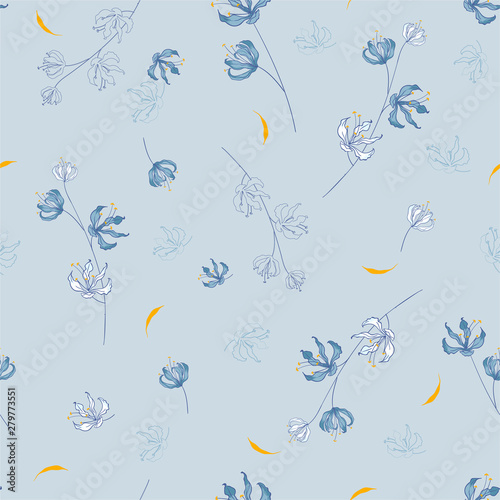 Blossom Floral pattern in the blooming botanical Motifs scattered random. Seamless vector texture. For fashion prints. Printing with