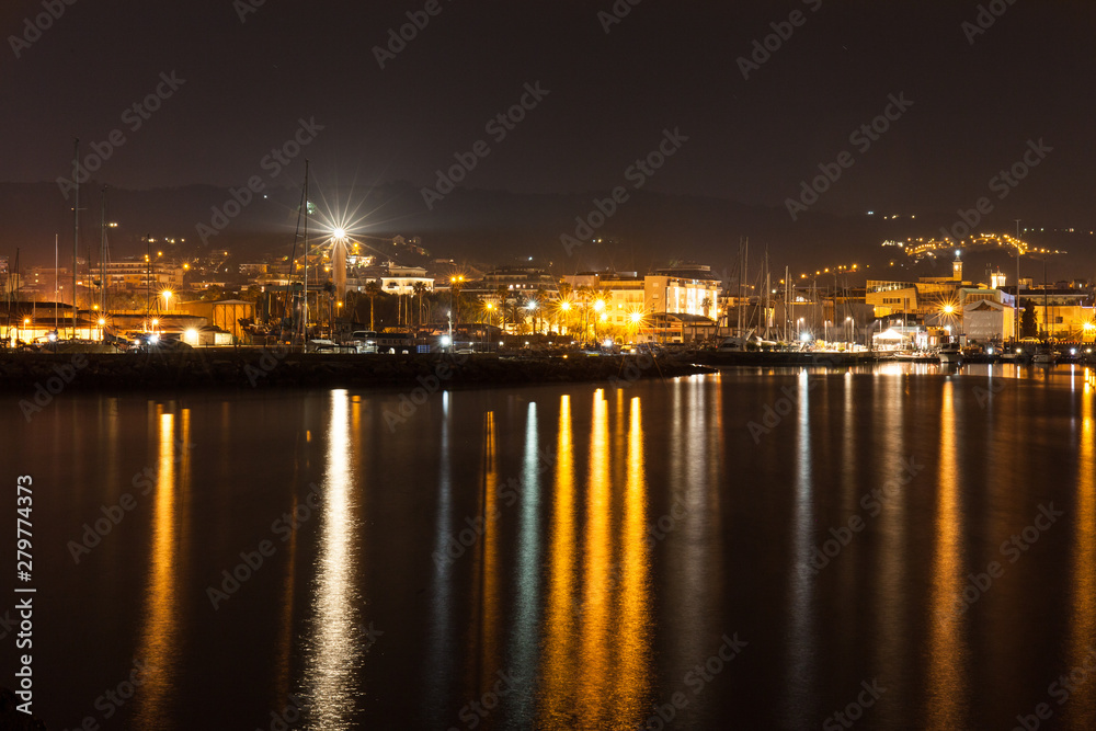 Night view of the pier of San Benedetto del Tronto, a beautiful vacation town in the Adriatic coastline