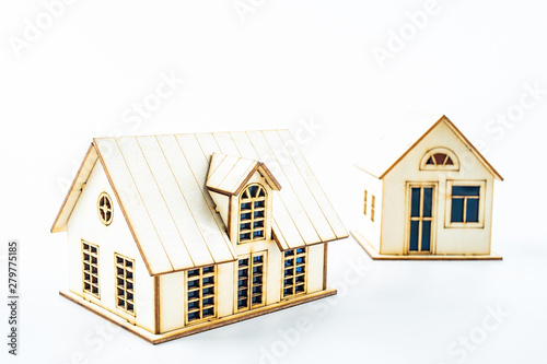 Two small house cabins on white background, real estate concept illustration