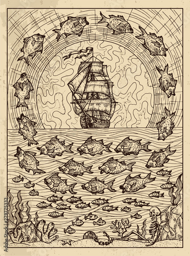 Fish. Mystic concept for Lenormand oracle tarot card.