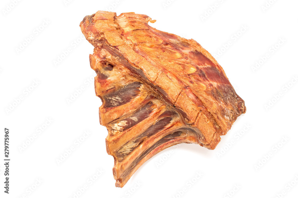 Smoked dry pork ribs isolated on white