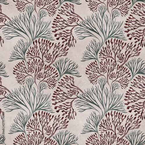 Wallpaper Mural Seamless pattern with marine plants. Corals and algae. Watercolor pattern. Suitable for textile design, paper, wedding decor. Torontodigital.ca