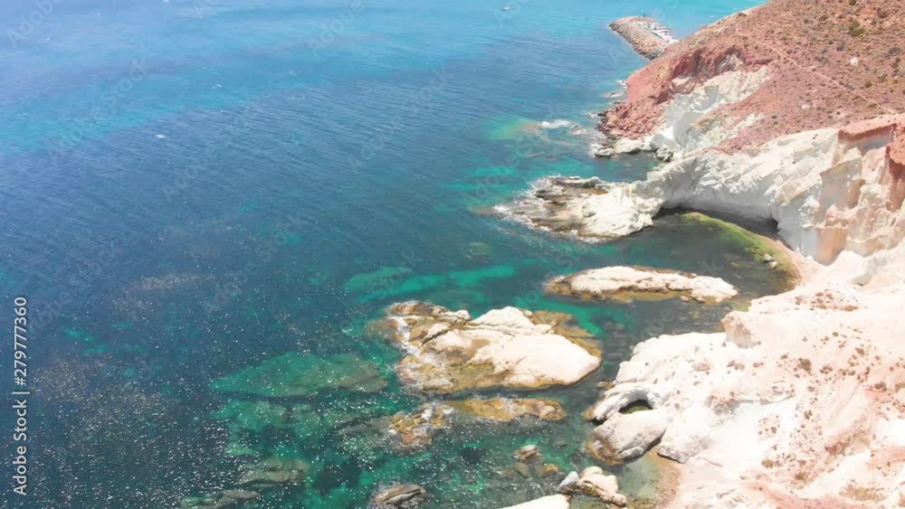 Wide shot of Aerial view of mediterranean beach with turquoise waters. Quite, relax and holidays. Wide shot of Aerial view of mediterranean beach with turquoise waters. Quite, relax and holidays.