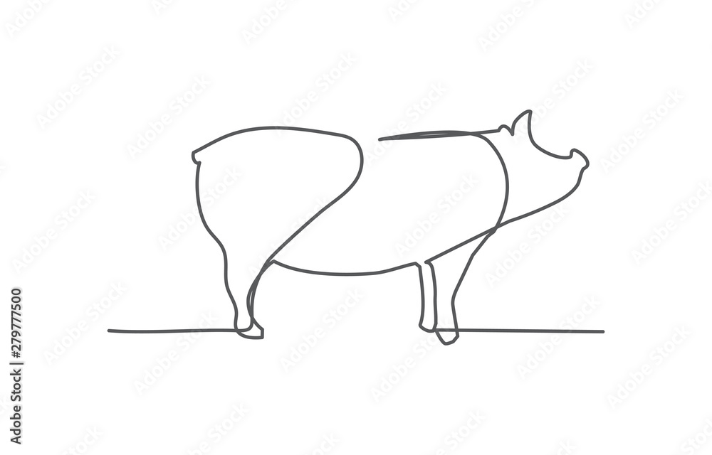 Pig One line drawing on white background Pig One line drawing on white background