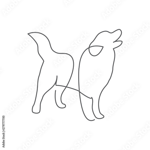 Dog One line drawing on white