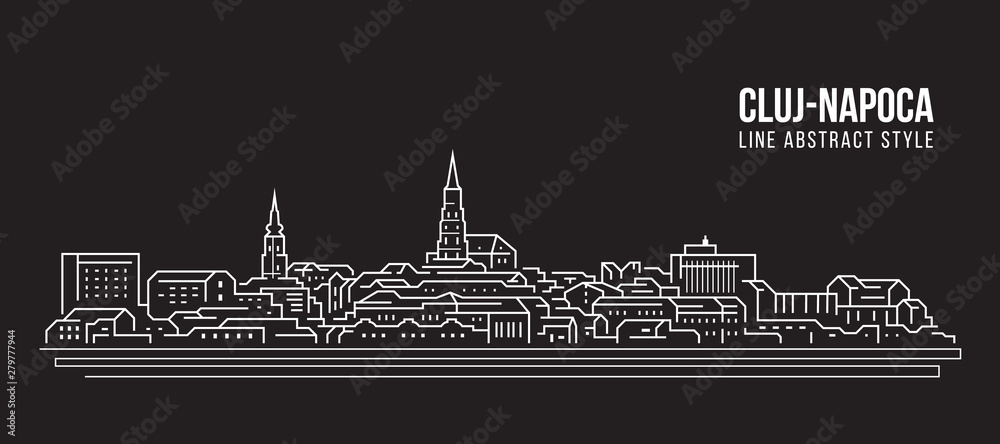 Cityscape Building Line art Vector Illustration design - Cluj Napoca city
