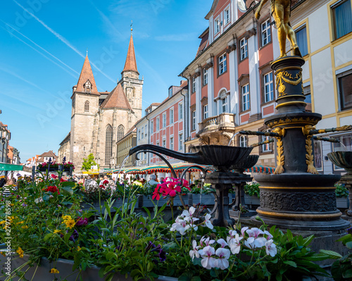 Stadtkirche mit Markt von Ansbach in Bayern photo