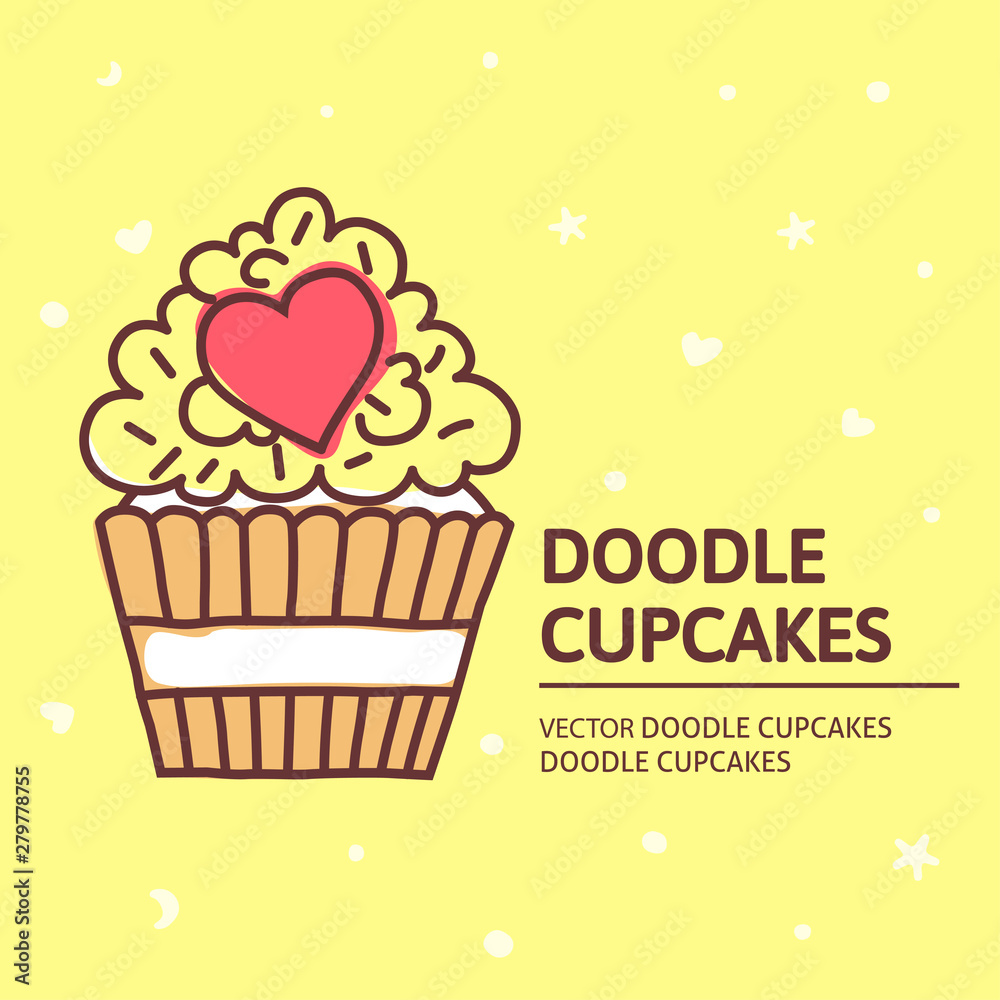 A vector template with doodle cupcakes. Freehand outline food vector desing for a flyer or a poster. A vector template with doodle cupcakes. Freehand outline food vector desing for a flyer or a poster.