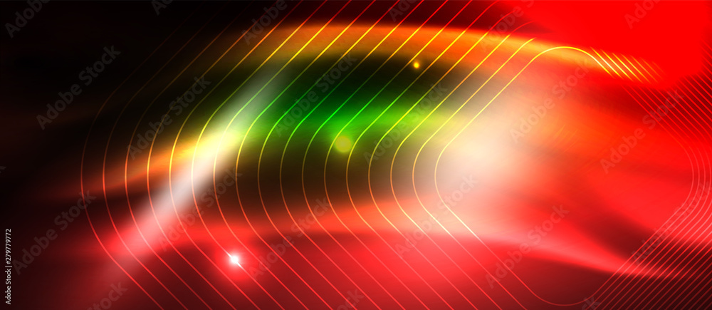 Obraz premium Dark background with neon glowing elements, shiny motion concept