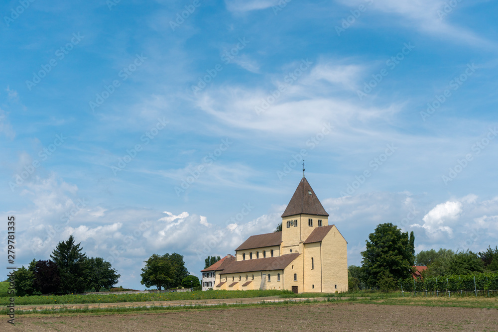 view of the church of St. Georg on Reichenau island on Lake Constance