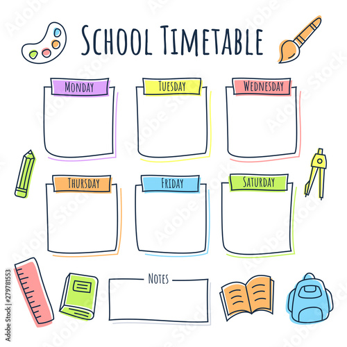 school timetable template with colored line icon
