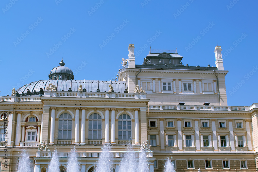 Opera theatre in Odessa, Ukraine, Park with fountain, luxury architecture